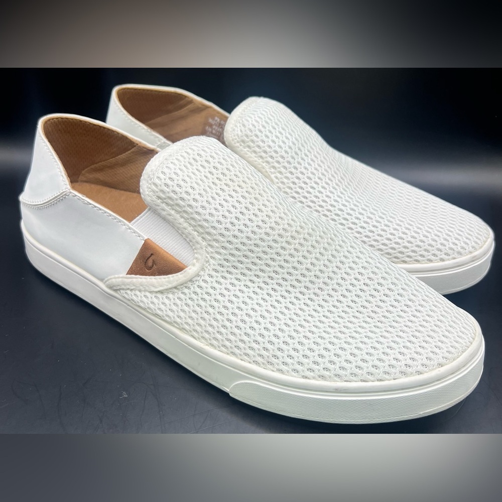 OluKai Women's White Slip-On Pehuea breathable slip on shoes